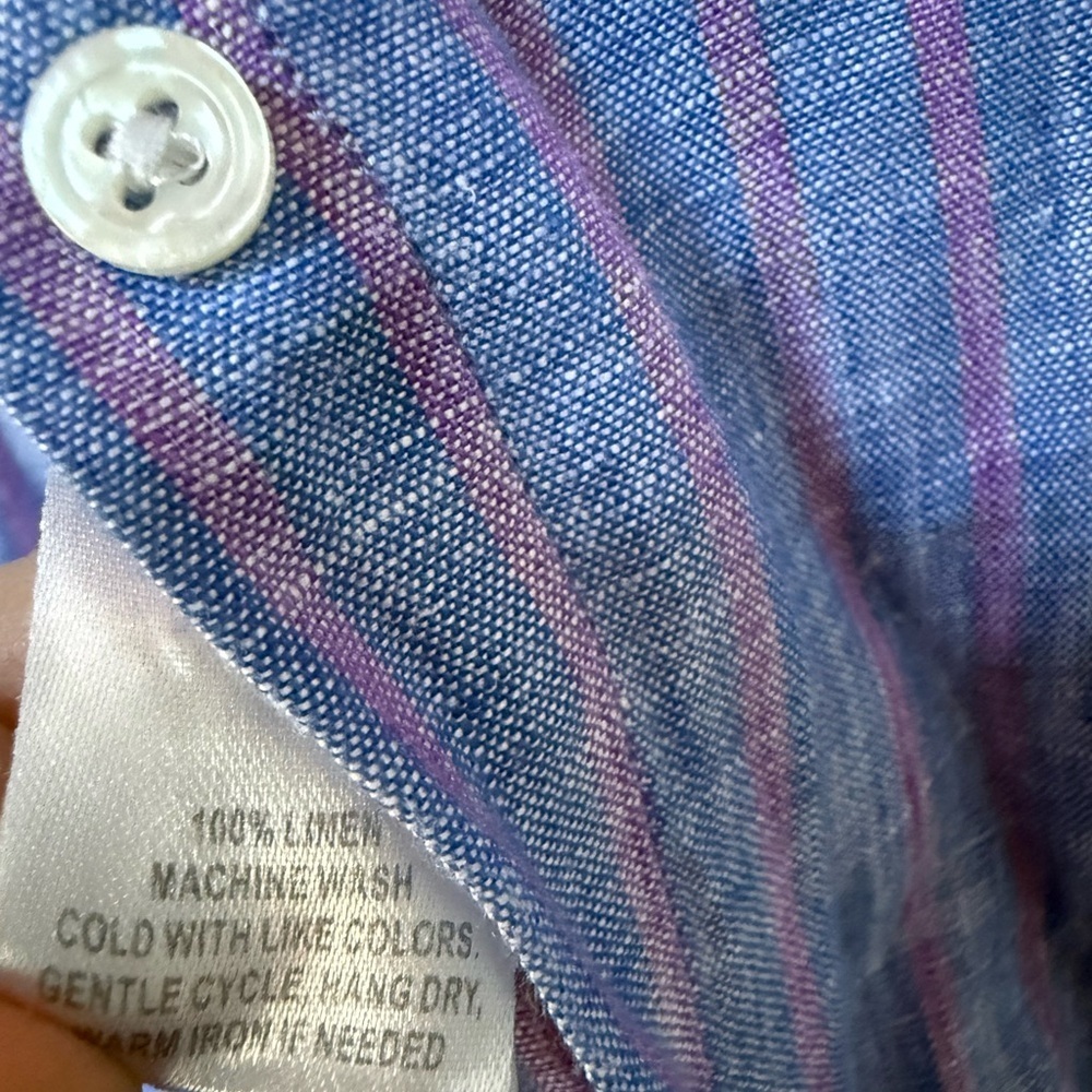 UNTUCKIT blue 100% Linen button up long sleeve with stripes women’s size 6 - Picture 4 of 4